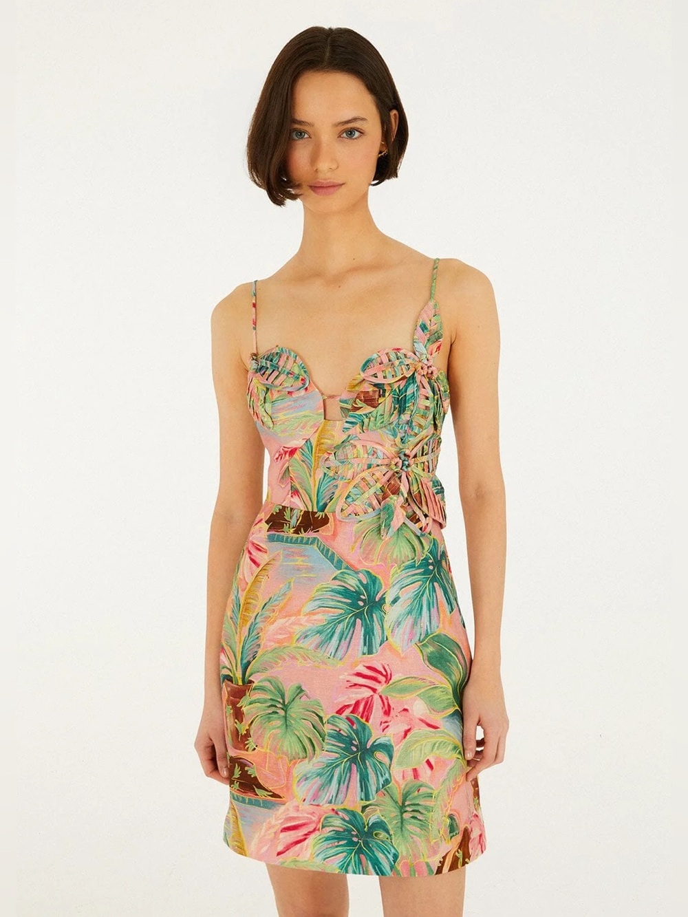 NWT Farm Rio Soft Pink Pool Time 3d Flowers Mini Dress